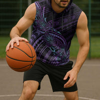 Teal Purple Polynesia Plumeria Tattoo Sleeveless Hoodie