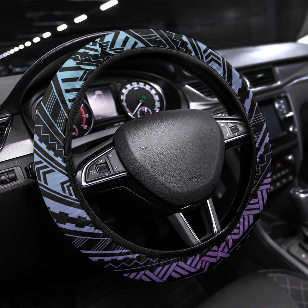 Teal Purple Polynesia Plumeria Tattoo Steering Wheel Cover