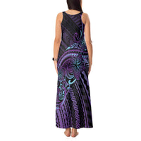 Teal Purple Polynesia Plumeria Tattoo Tank Maxi Dress