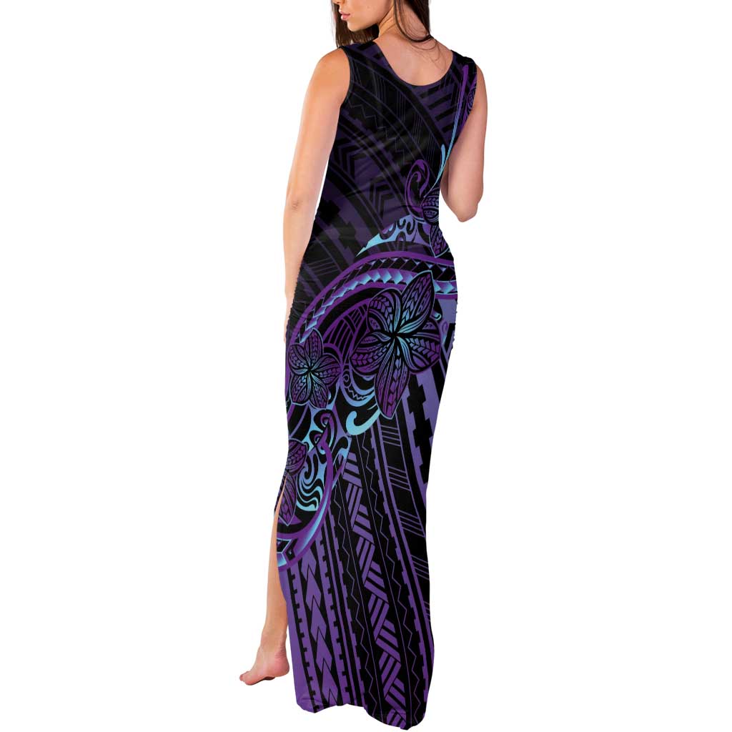 Teal Purple Polynesia Plumeria Tattoo Tank Maxi Dress