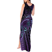 Teal Purple Polynesia Plumeria Tattoo Tank Maxi Dress