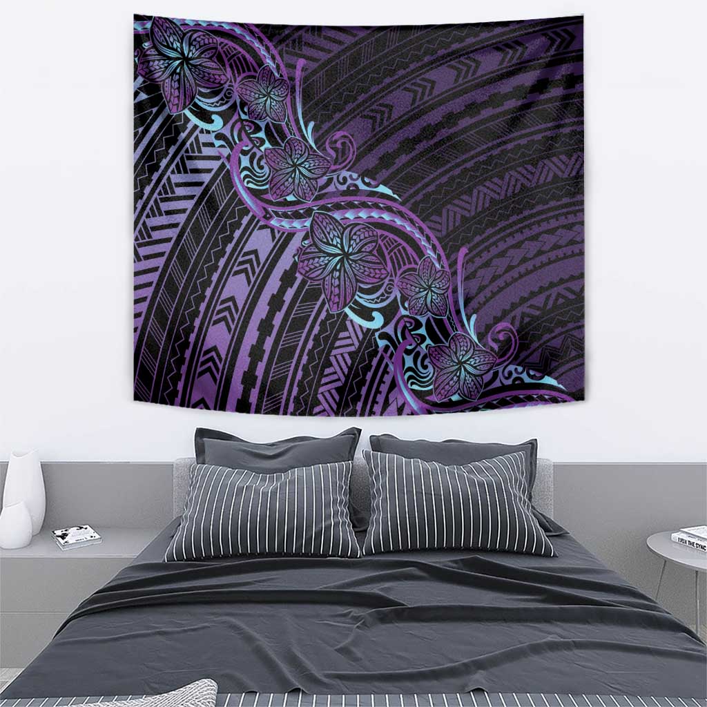 Teal Purple Polynesia Plumeria Tattoo Tapestry