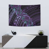 Teal Purple Polynesia Plumeria Tattoo Tapestry