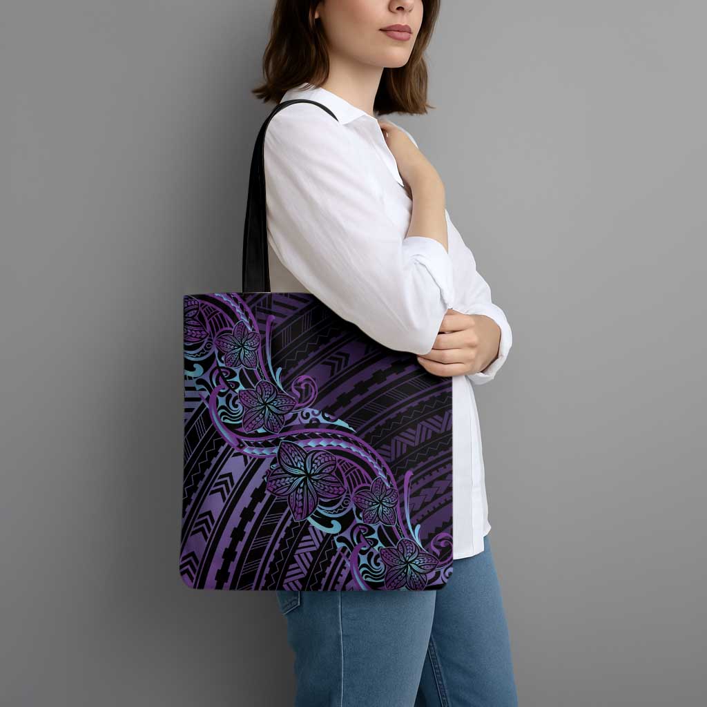 Teal Purple Polynesia Plumeria Tattoo Tote Bag