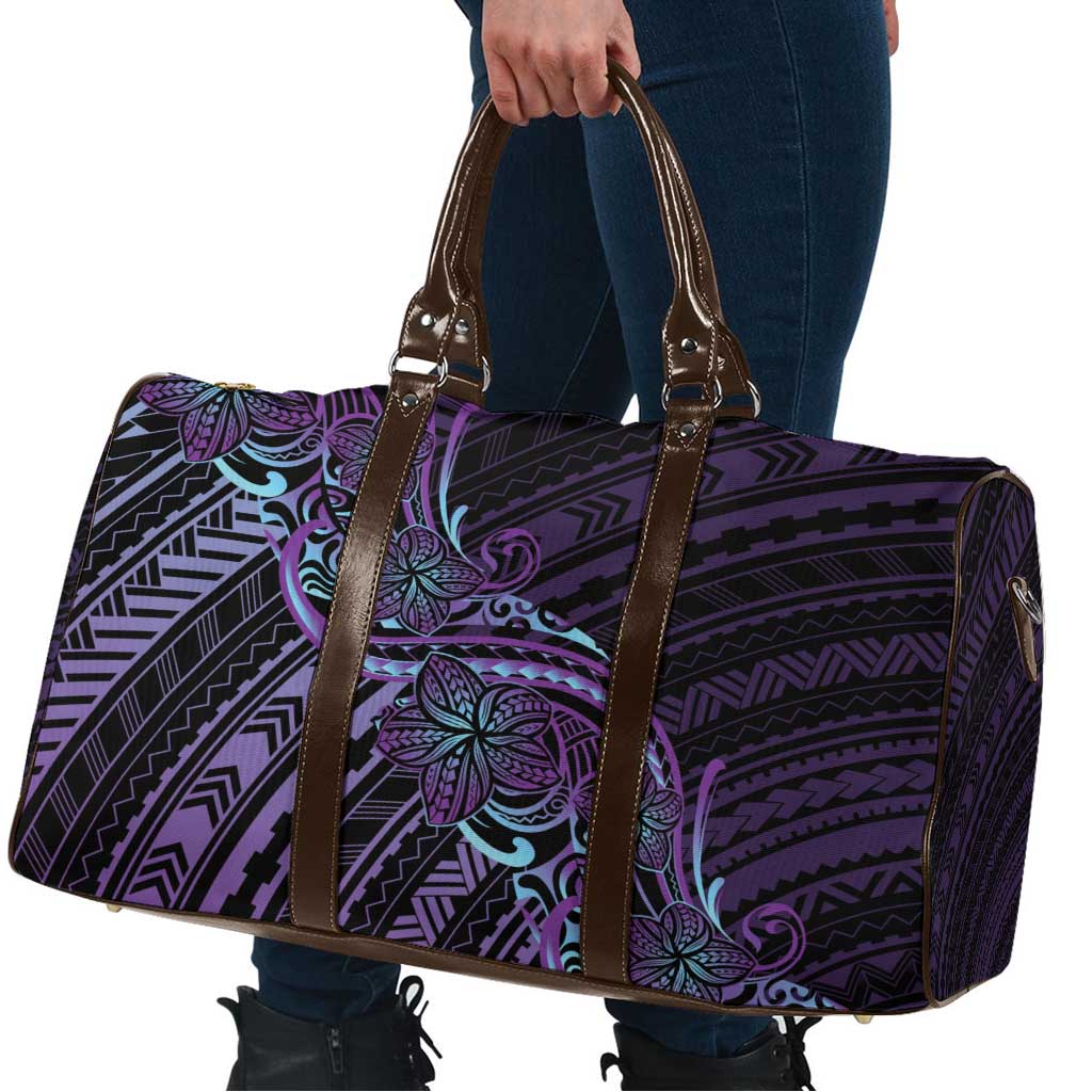Teal Purple Polynesia Plumeria Tattoo Travel Bag