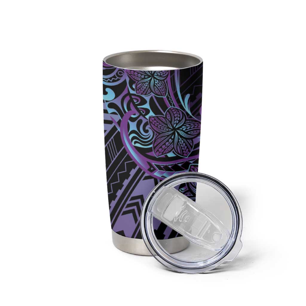Teal Purple Polynesia Plumeria Tattoo Tumbler Cup