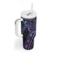 Teal Purple Polynesia Plumeria Tattoo Tumbler With Handle