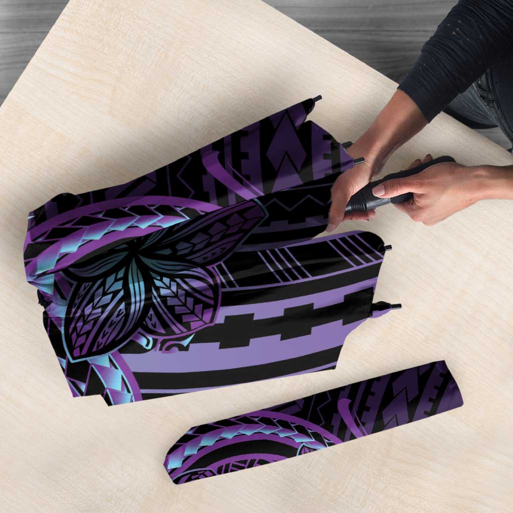 Teal Purple Polynesia Plumeria Tattoo Umbrella