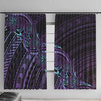 Teal Purple Polynesia Plumeria Tattoo Window Curtain