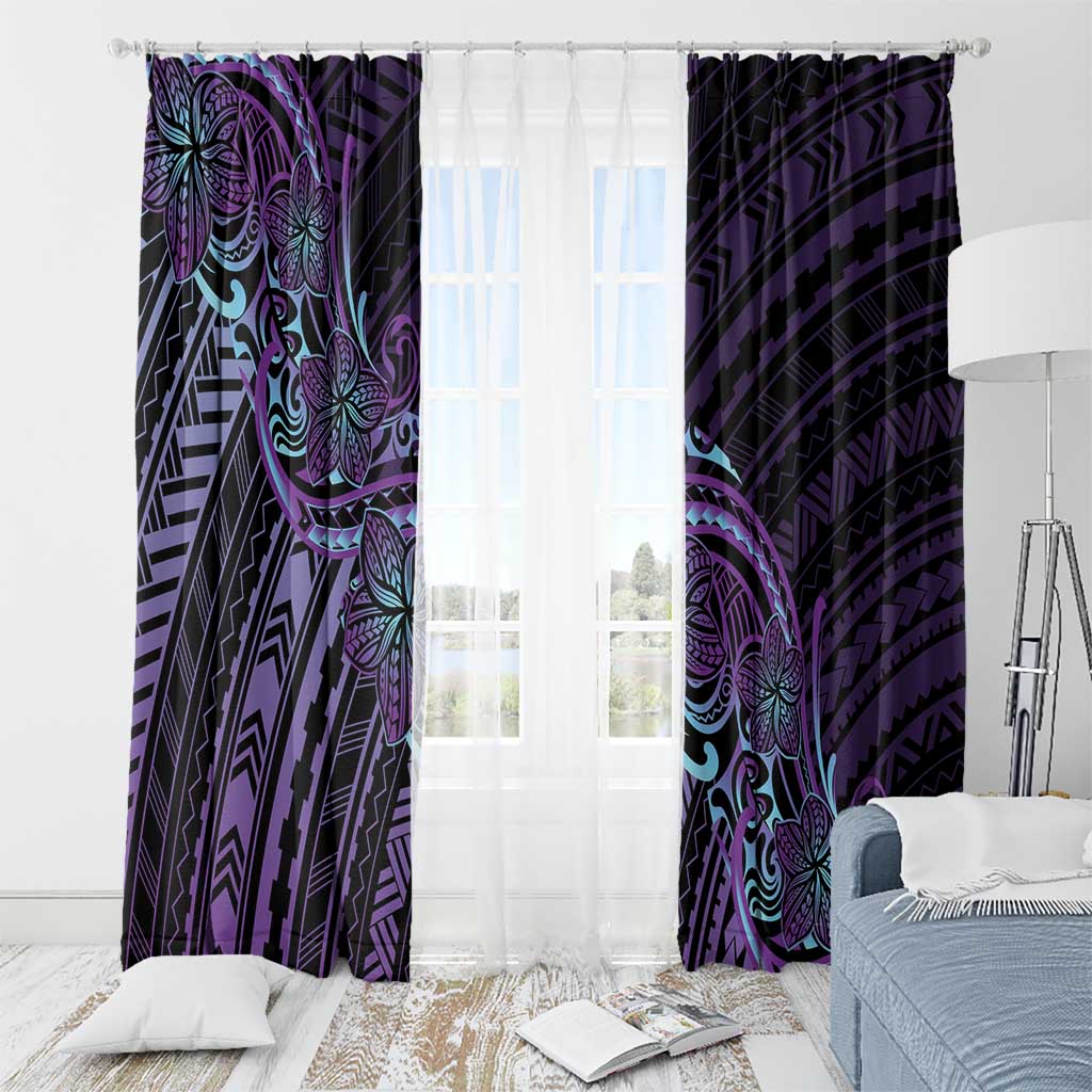 Teal Purple Polynesia Plumeria Tattoo Window Curtain