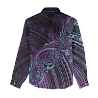 Teal Purple Polynesia Plumeria Tattoo Women Casual Shirt