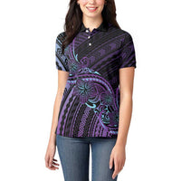 Teal Purple Polynesia Plumeria Tattoo Women Polo Shirt
