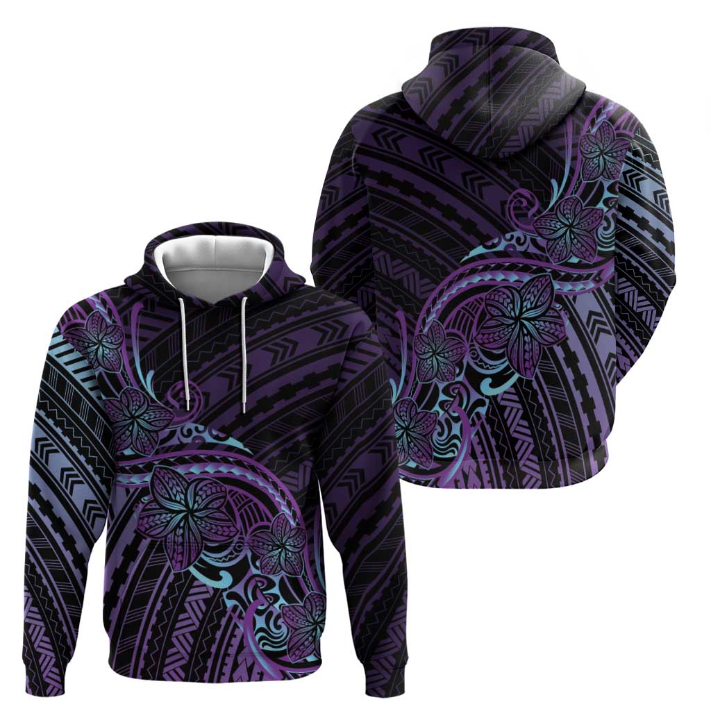 Teal Purple Polynesia Plumeria Tattoo Zip Hoodie