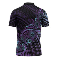 Teal Purple Polynesia Plumeria Tattoo Zipper Polo Shirt
