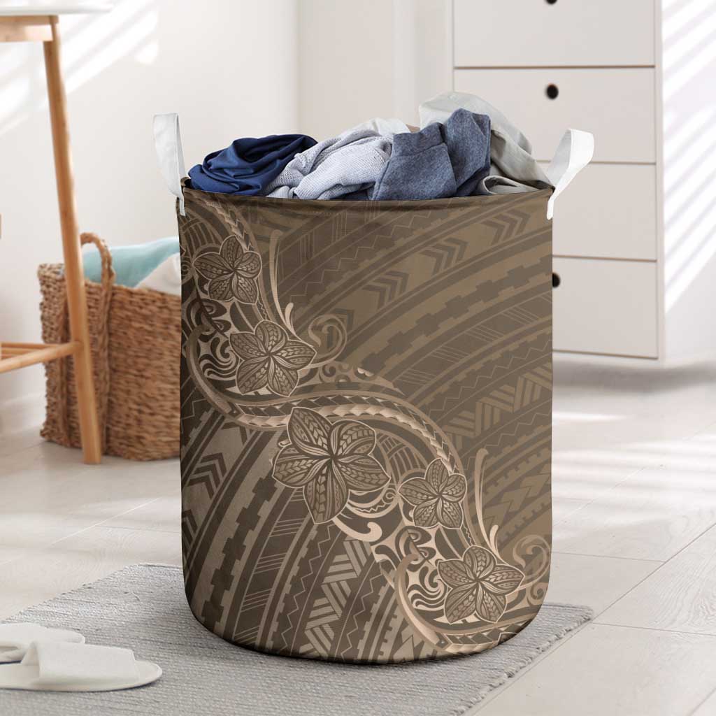 Brown Polynesia Plumeria Tattoo Laundry Basket