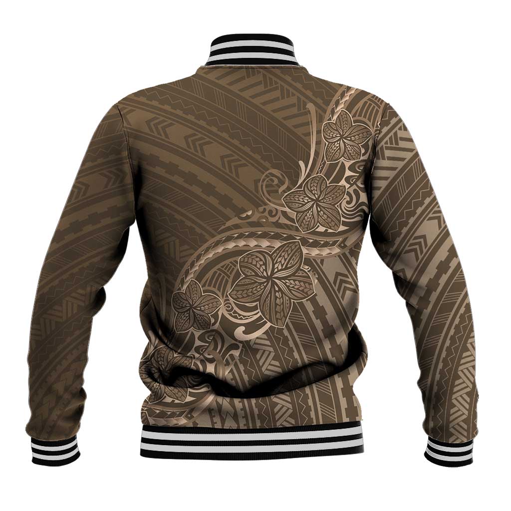 Brown Polynesia Plumeria Tattoo Baseball Jacket