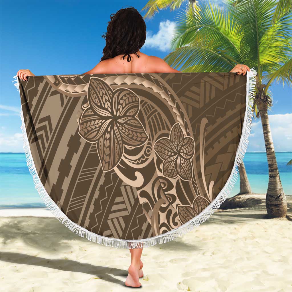 Brown Polynesia Plumeria Tattoo Beach Blanket
