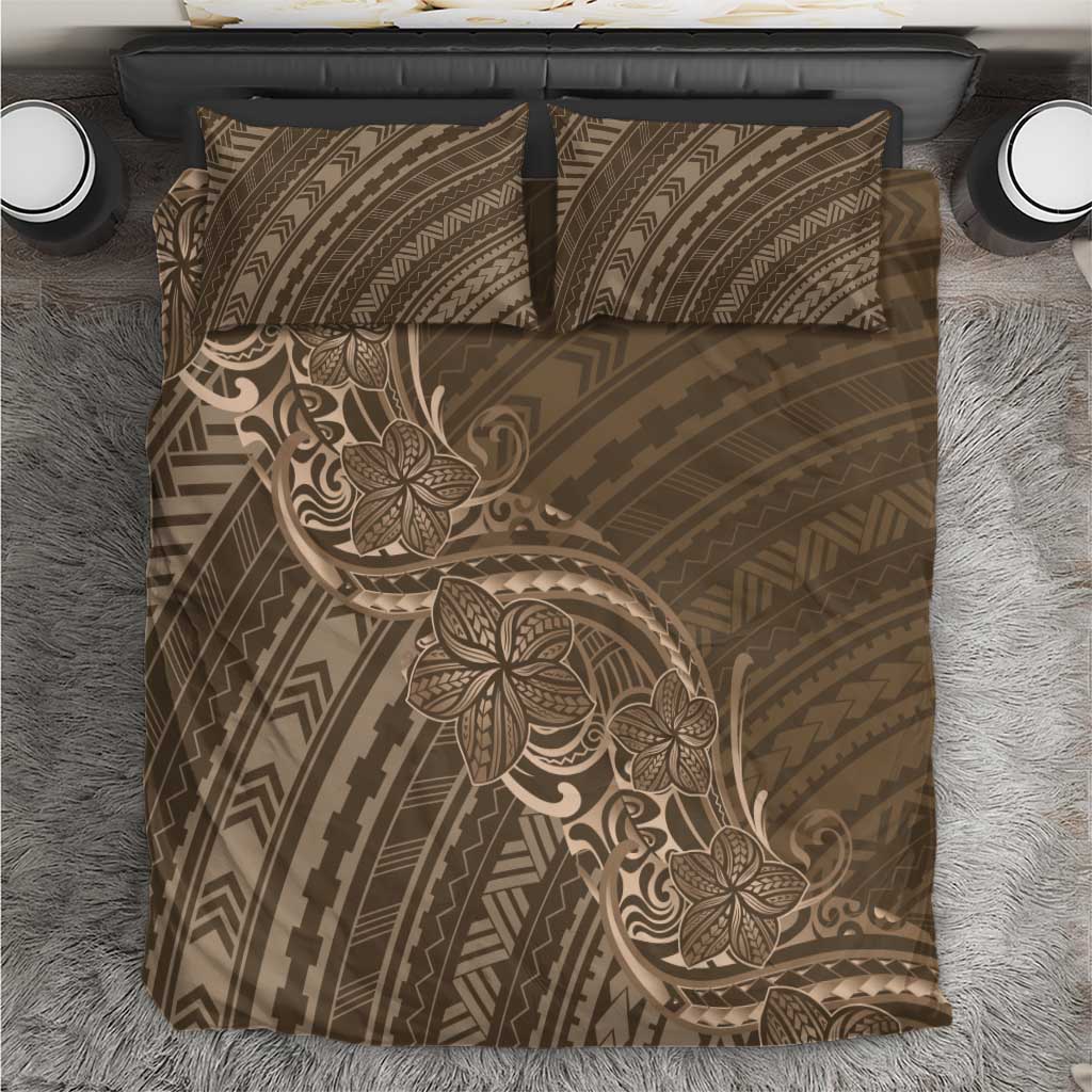 Brown Polynesia Plumeria Tattoo Bedding Set