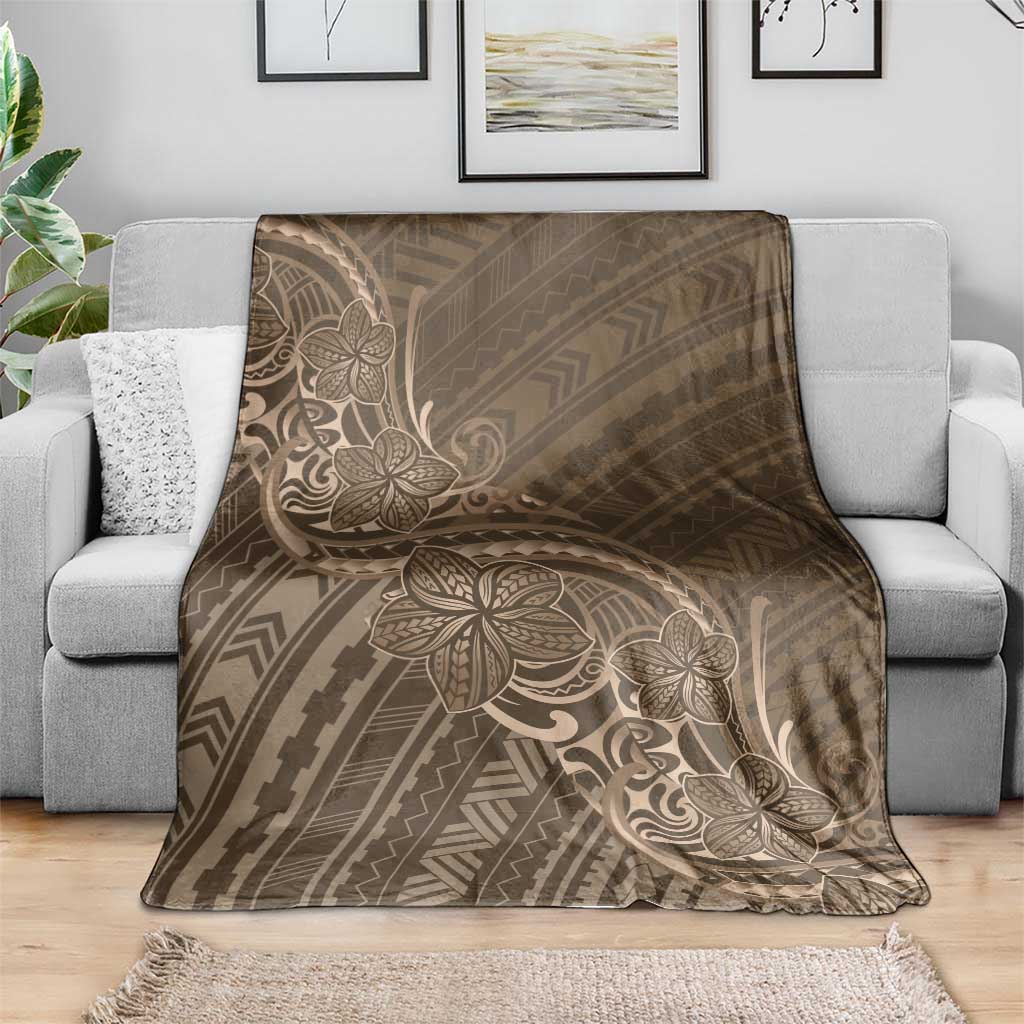 Brown Polynesia Plumeria Tattoo Blanket