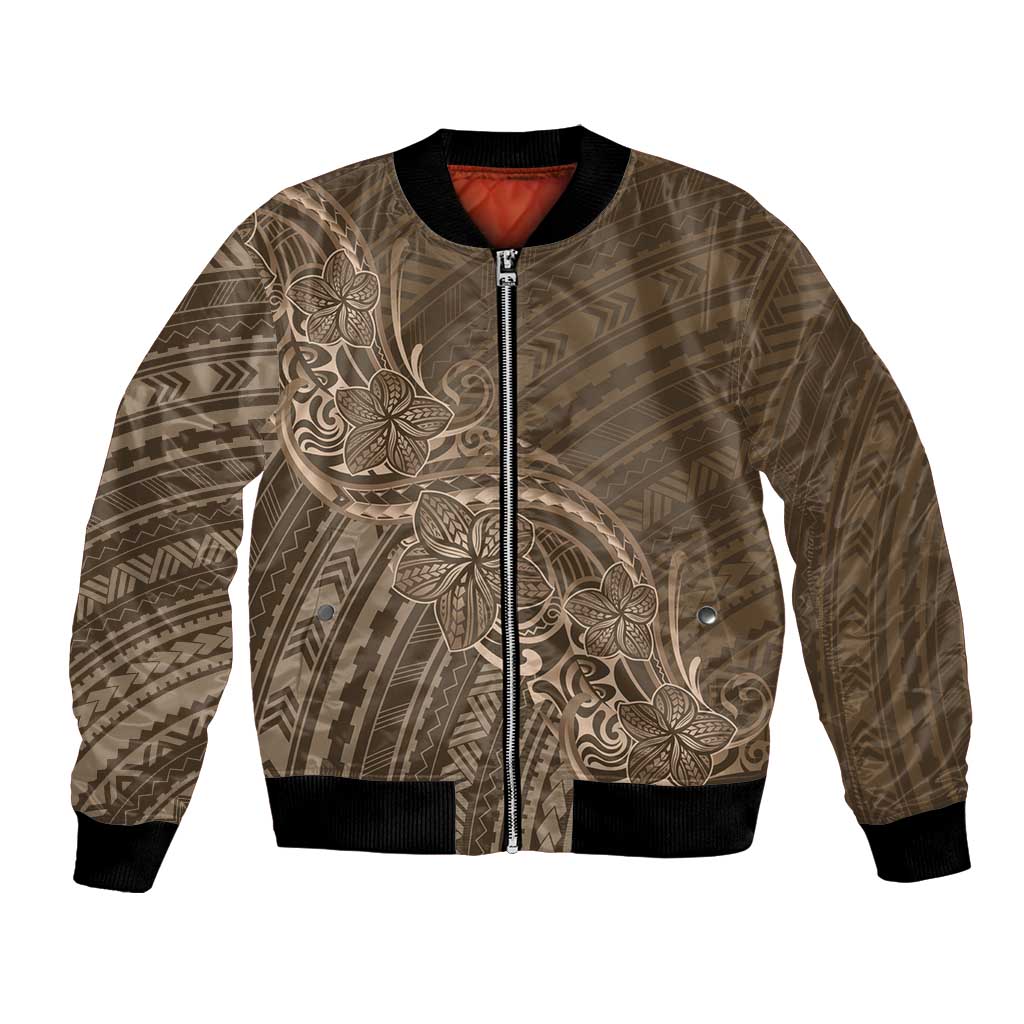 Brown Polynesia Plumeria Tattoo Bomber Jacket