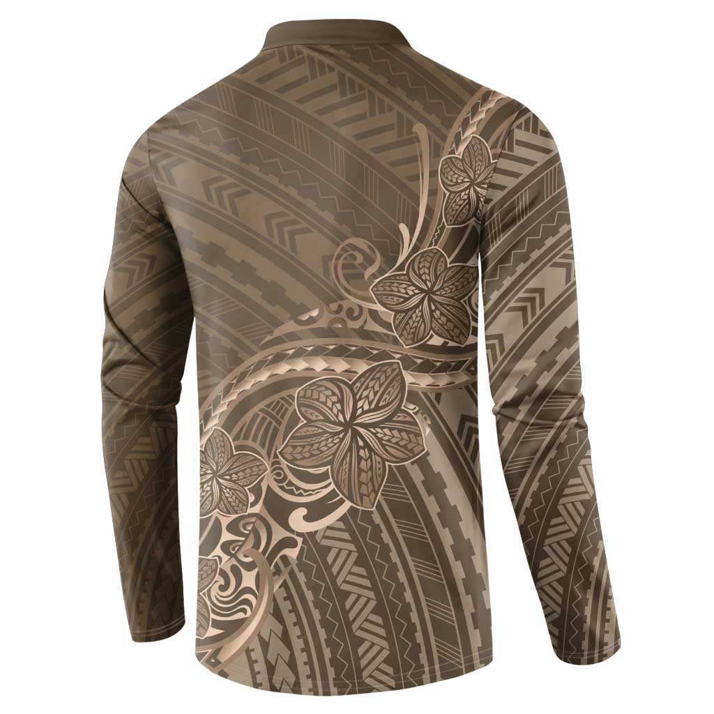 Brown Polynesia Plumeria Tattoo Button Sweatshirt