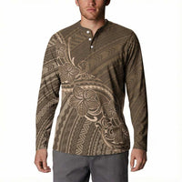 Brown Polynesia Plumeria Tattoo Button Sweatshirt