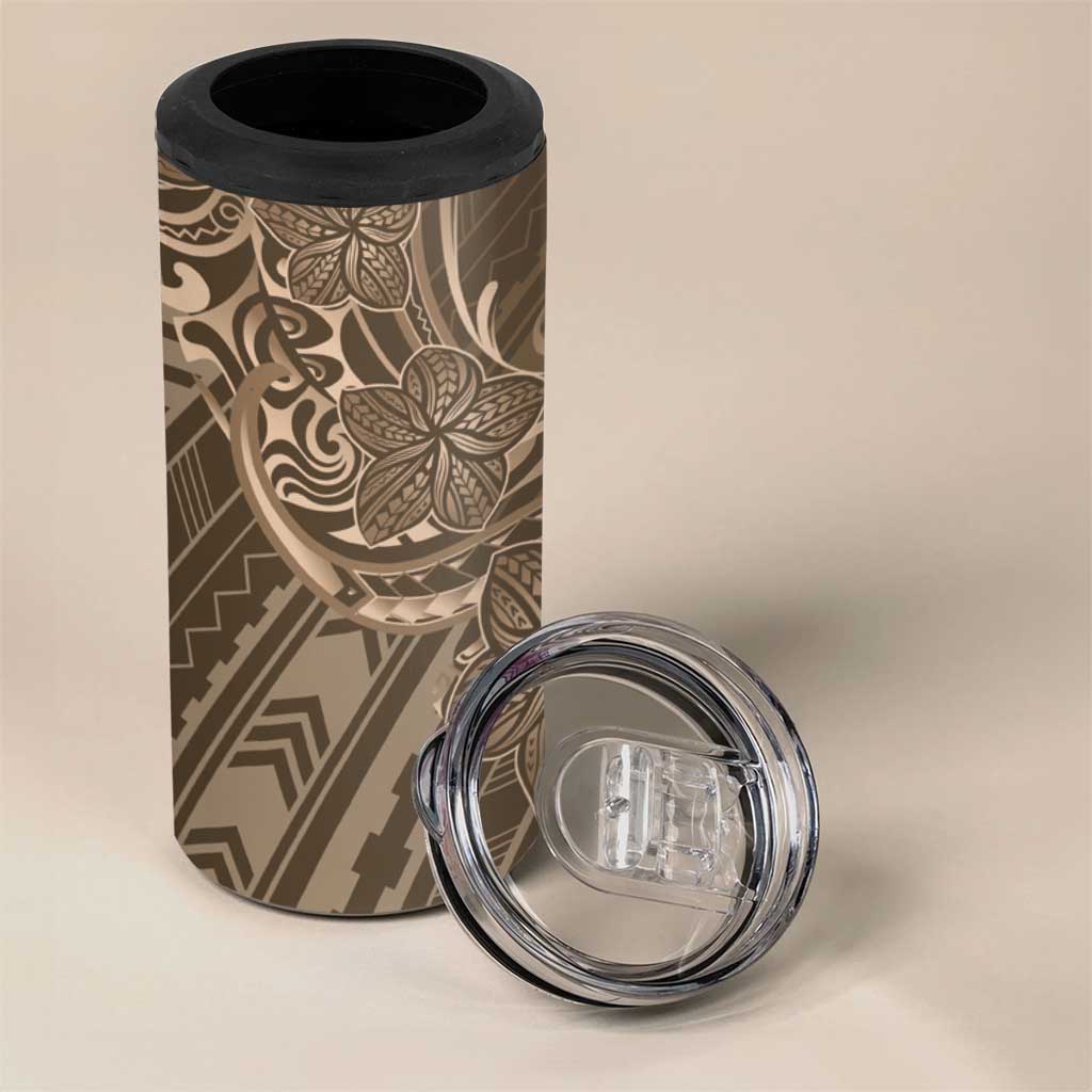 Brown Polynesia Plumeria Tattoo 4 in 1 Can Cooler Tumbler