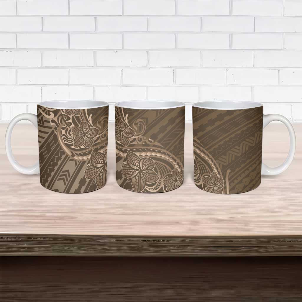 Brown Polynesia Plumeria Tattoo Ceramic Mug