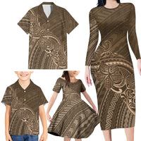 Brown Polynesia Plumeria Tattoo Family Matching Long Sleeve Bodycon Dress and Hawaiian Shirt LT14 - Polynesian Pride