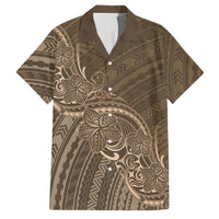 Brown Polynesia Plumeria Tattoo Family Matching Long Sleeve Bodycon Dress and Hawaiian Shirt LT14 Dad's Shirt - Short Sleeve Brown - Polynesian Pride