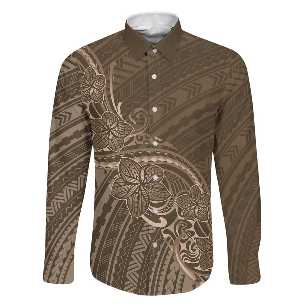 Brown Polynesia Plumeria Tattoo Family Matching Mermaid Dress and Hawaiian Shirt
