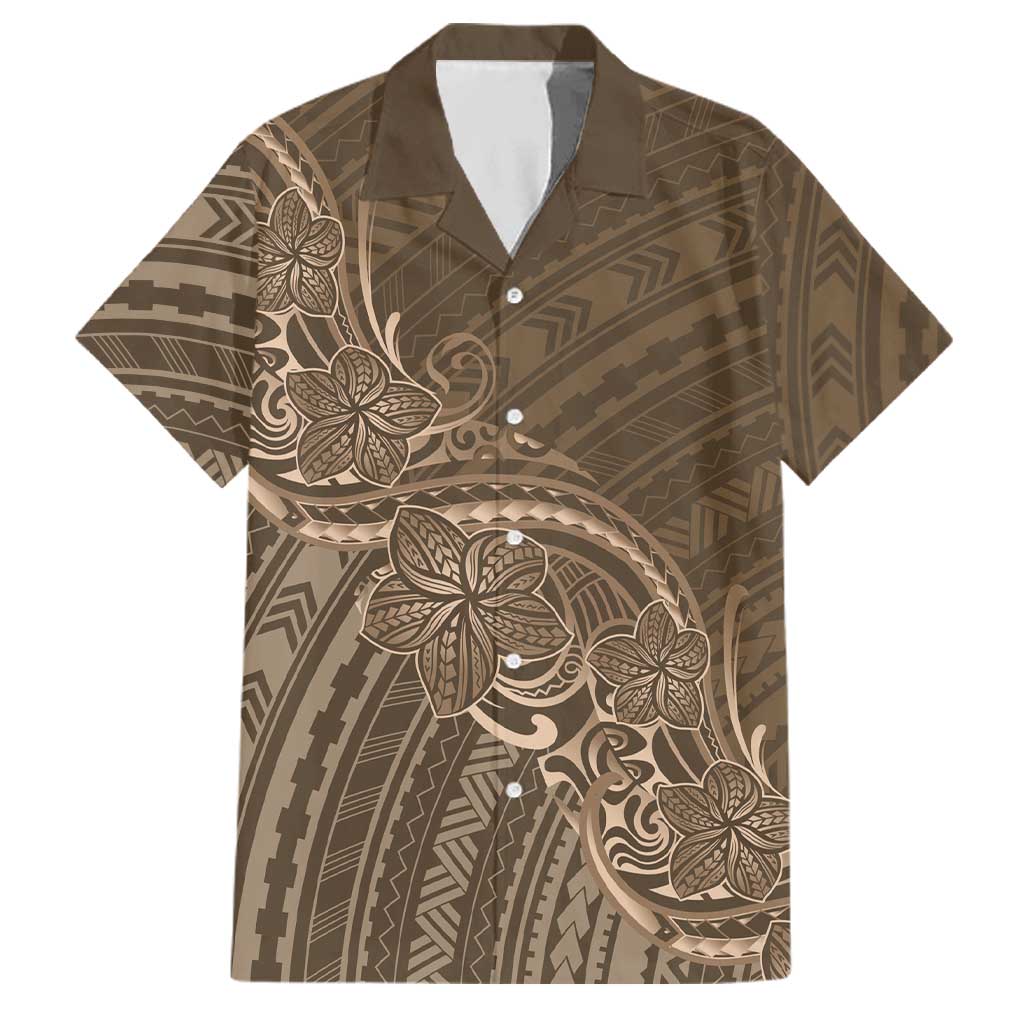 Brown Polynesia Plumeria Tattoo Family Matching Off The Shoulder Long Sleeve Dress and Hawaiian Shirt LT14 Dad's Shirt - Short Sleeve Brown - Polynesian Pride