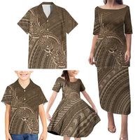 Brown Polynesia Plumeria Tattoo Family Matching Puletasi and Hawaiian Shirt