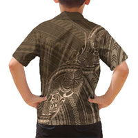 Brown Polynesia Plumeria Tattoo Family Matching Short Sleeve Bodycon Dress and Hawaiian Shirt LT14 - Polynesian Pride