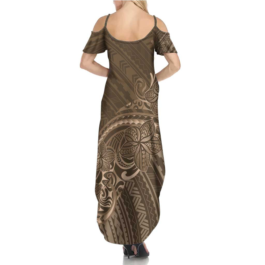 Brown Polynesia Plumeria Tattoo Family Matching Summer Maxi Dress and Hawaiian Shirt