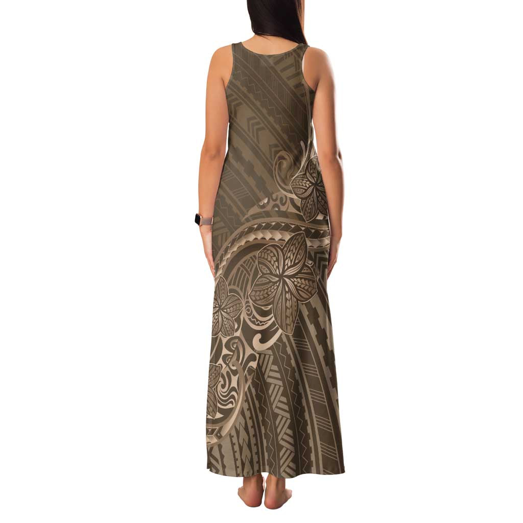 Brown Polynesia Plumeria Tattoo Family Matching Tank Maxi Dress and Hawaiian Shirt