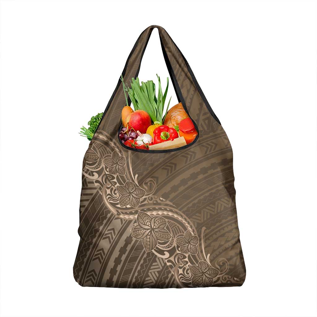 Brown Polynesia Plumeria Tattoo Grocery Bag