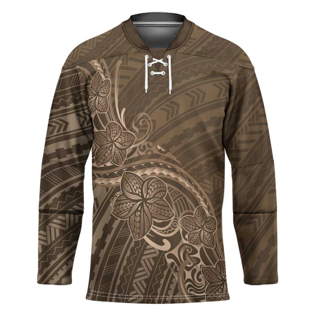 Brown Polynesia Plumeria Tattoo Hockey Jersey