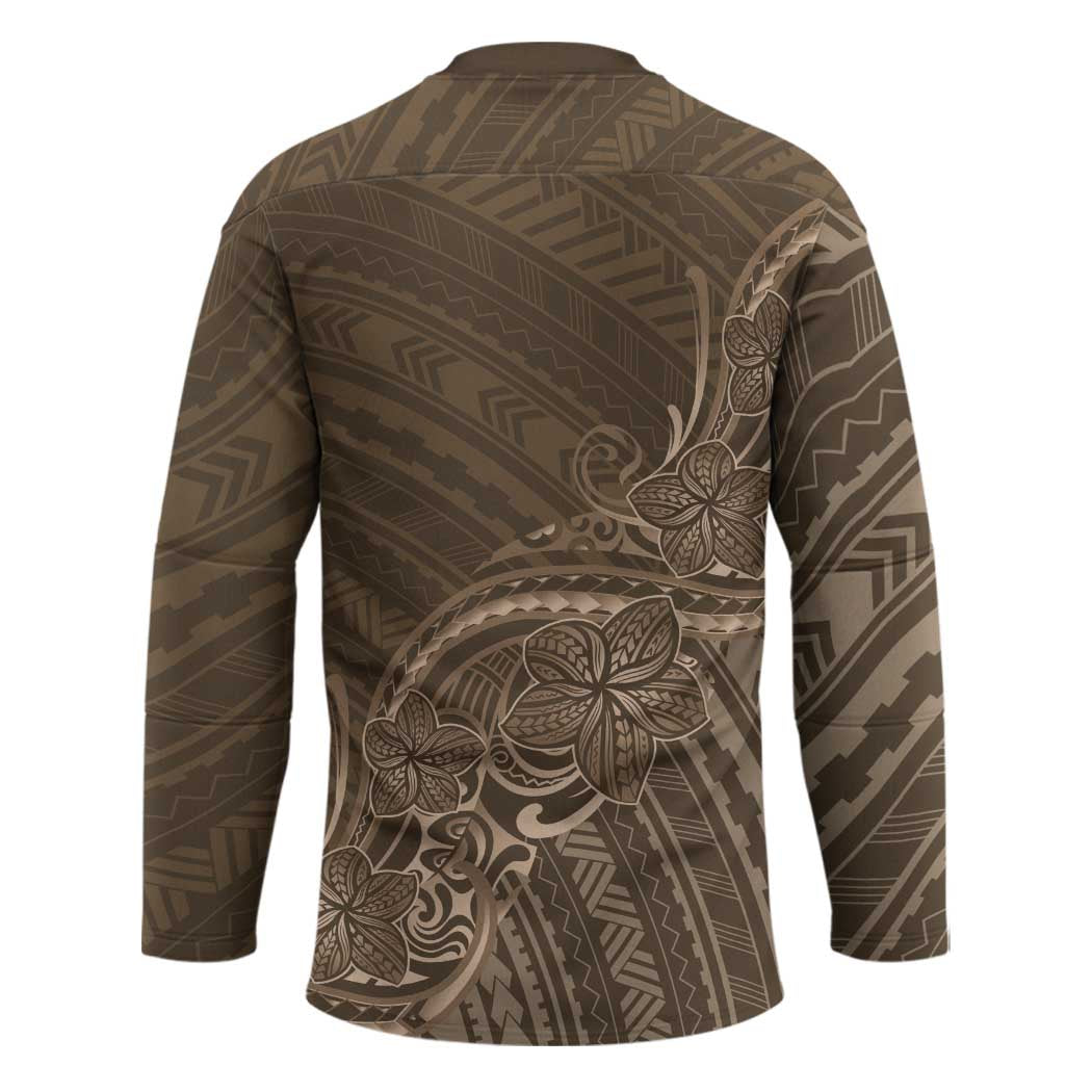 Brown Polynesia Plumeria Tattoo Hockey Jersey