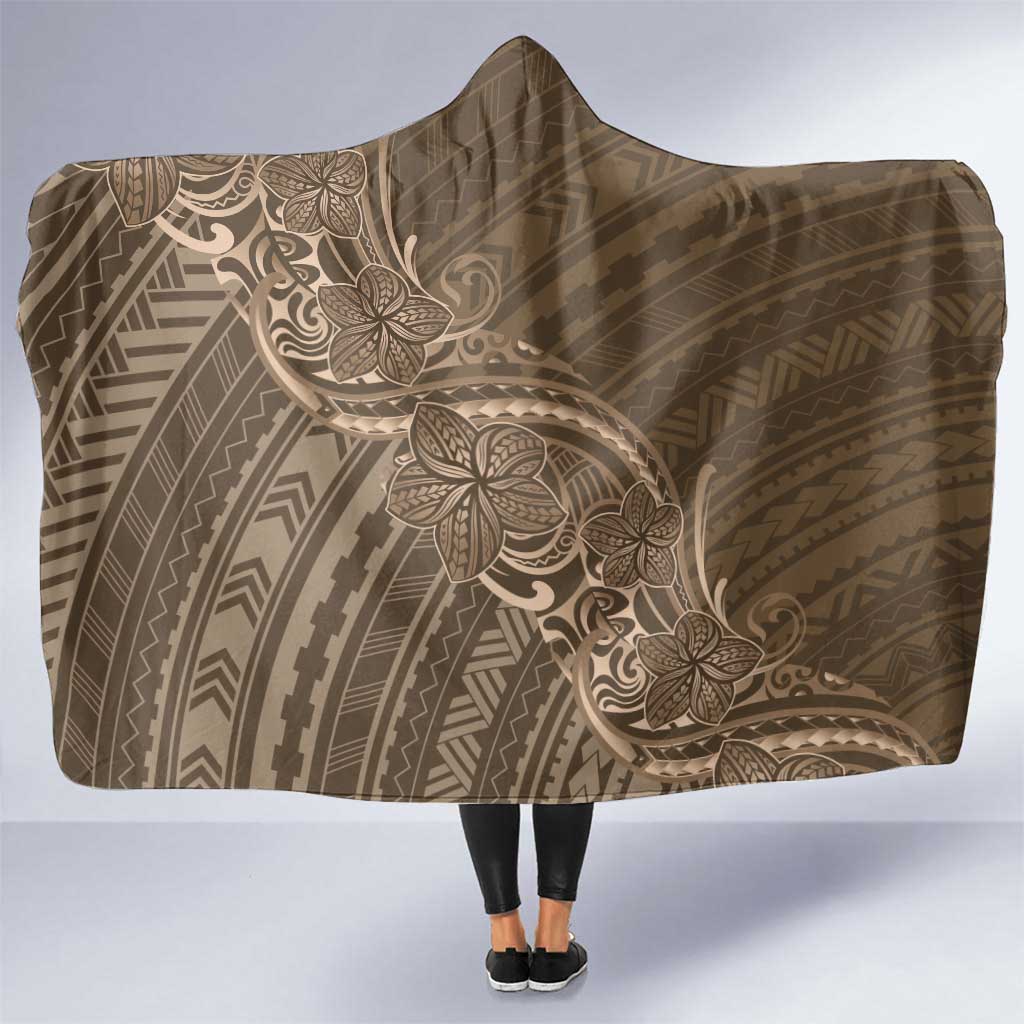 Brown Polynesia Plumeria Tattoo Hooded Blanket