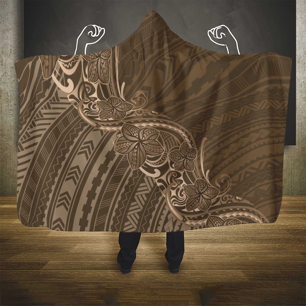 Brown Polynesia Plumeria Tattoo Hooded Blanket