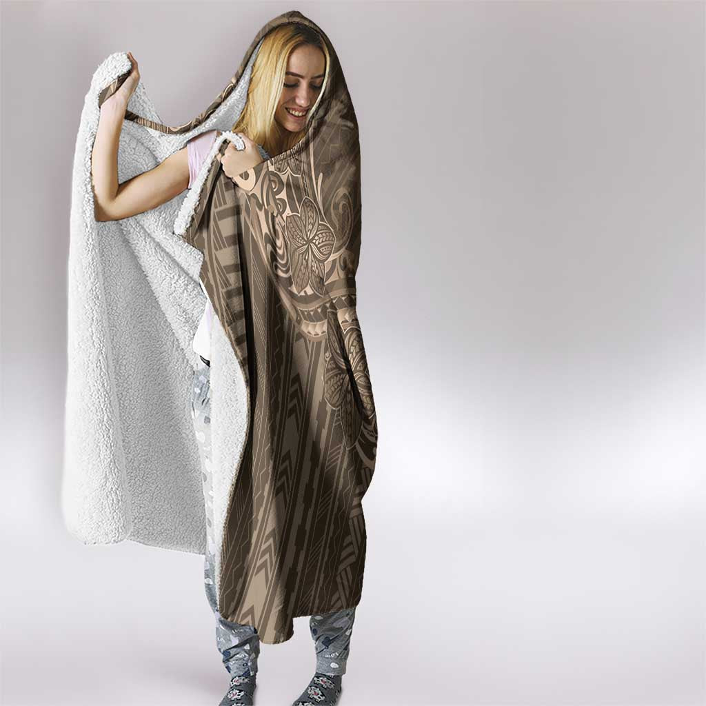 Brown Polynesia Plumeria Tattoo Hooded Blanket