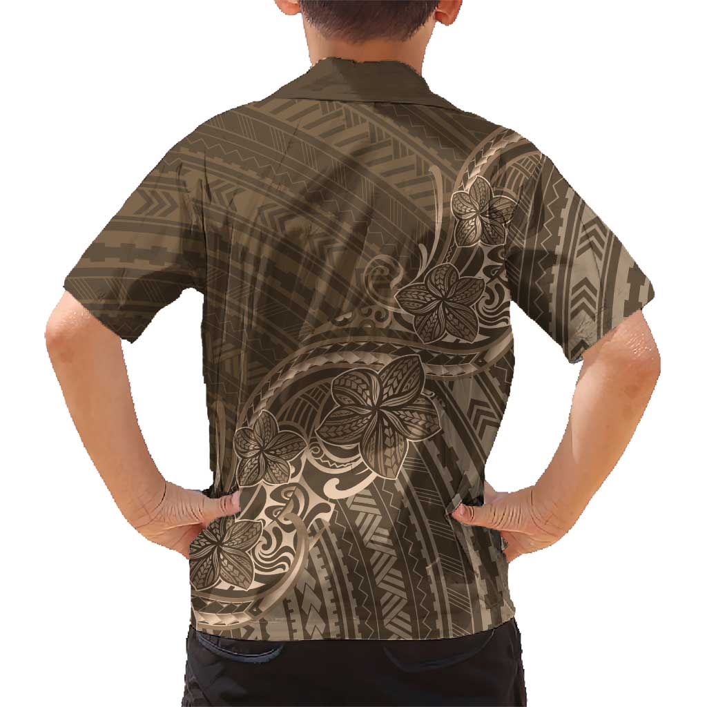 Brown Polynesia Plumeria Tattoo Kid Hawaiian Shirt
