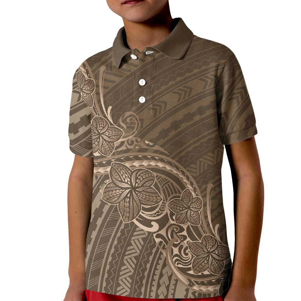 Brown Polynesia Plumeria Tattoo Kid Polo Shirt