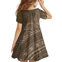 Brown Polynesia Plumeria Tattoo Kid Short Sleeve Dress