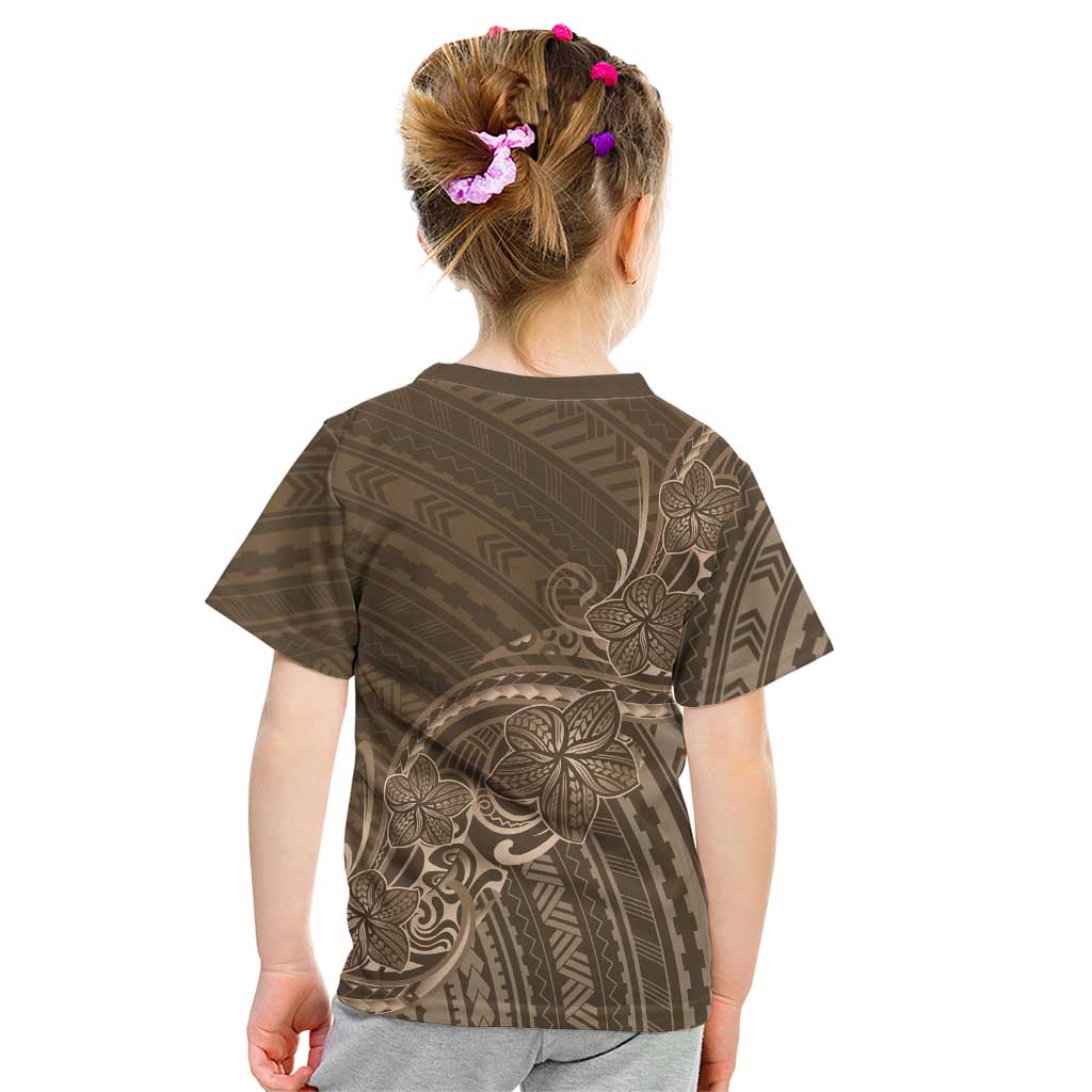 Brown Polynesia Plumeria Tattoo Kid T Shirt
