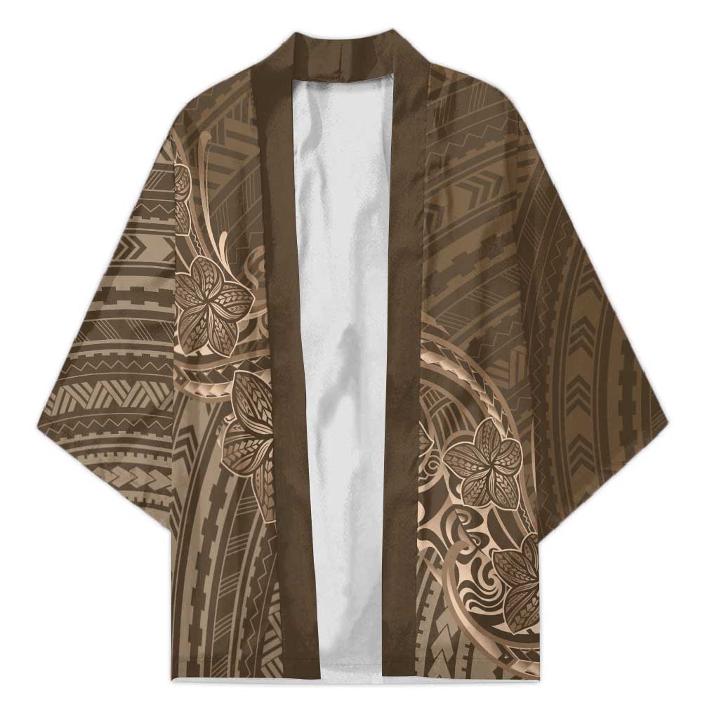 Brown Polynesia Plumeria Tattoo Kimono