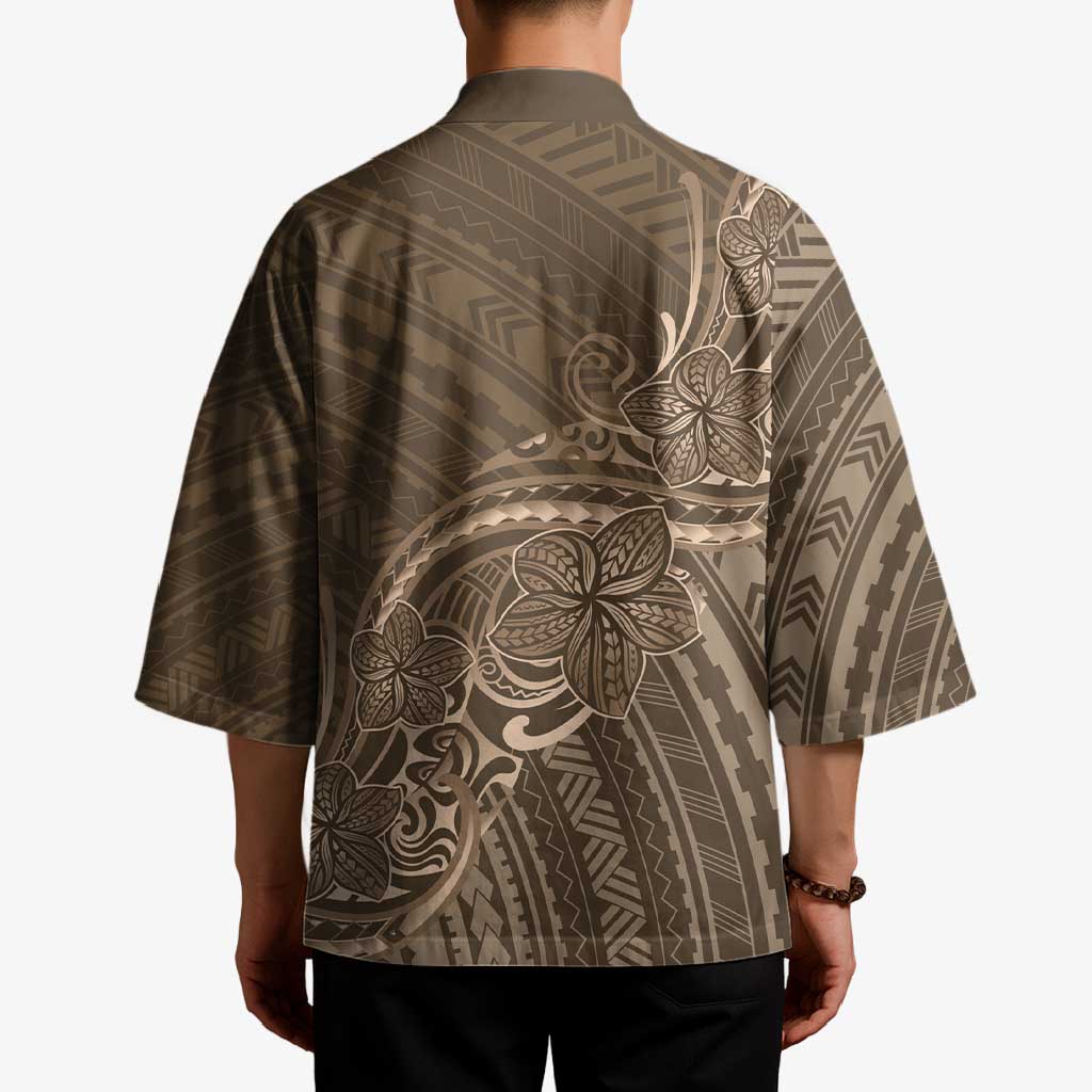 Brown Polynesia Plumeria Tattoo Kimono