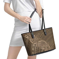 Brown Polynesia Plumeria Tattoo Leather Tote Bag