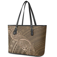 Brown Polynesia Plumeria Tattoo Leather Tote Bag
